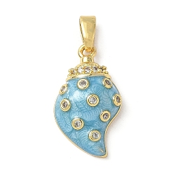Синий Латунные микро проложить кубического циркония подвески, форма раковины, с эмалью, синие, 19x11x4.5 мм, отверстие : 2.5x5 мм