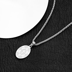 Football Sports 304 Stainless Steel Cross Oval Pendant Necklaces, Stainless Steel Color, Tarnish Free, Football, 23.62 inch(60cm)