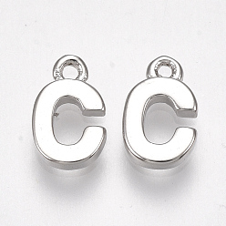 Letter C Brass Charms, Letter, Nickel Free, Real Platinum Plated, Letter.C, 8~8.5x5x1.5mm, Hole: 0.8mm
