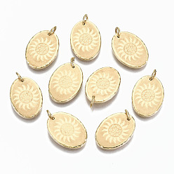 Echt 14 k vergoldet 304 Edelstahl Anhänger, mit Ringe springen, oval mit Sonnen, echt 14 k vergoldet, 17.5x12.5x2 mm, Sprungring: 5x0.8 mm, 3.4 mm Innen Durchmesser