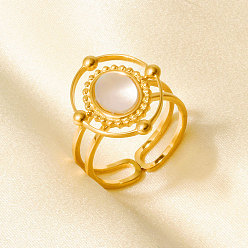Настоящее золото 18K 304 Открытые кольца-манжеты из нержавеющей стали с натуральными ракушками для женщин, овальные, реальный 18 k позолоченный, 18 мм, внутренний диаметр: 17 мм