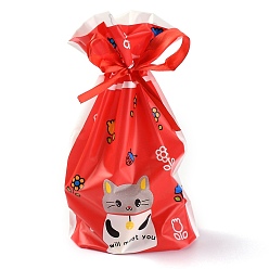 Cat Shape Пластиковые пакеты для выпечки, шнурок сумки, на рождество свадьба день рождения помолвка праздник пользу, прямоугольные, красные, Узор кошки, 22.3x15.1 см, о 45~50 шт / мешок