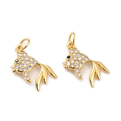Настоящее золото 18K Латунные микро проложить кубического циркония подвески, с прыжковых колец, долговечный, без кадмия и без свинца, рыба, реальный 18 k позолоченный, 16x9x2.5 мм, отверстие : 3.6 мм