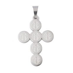 Нержавеющая Сталь Цвет Устойчивые к потускнению 304 нержавеющая сталь медаль Святого Бенедикта крест подвески, цвет нержавеющей стали, 43x30x2 мм, отверстие : 5x9 мм