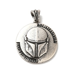 Античное Серебро Латунные подвески, долговечный, без кадмия и без свинца, плоский круглый с подвеской в виде шлема, античное серебро, 22x20x3 мм, отверстие : 4x3.3 мм