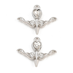 Crystal Alloy with Rhinestone Pendants, Arrow with Heart Charms, Rack Plating, Platinum, Crystal, 17x22x4mm, Hole: 1.6mm