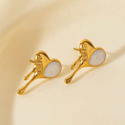 Золотой 304 стильные серьги-гвоздики из нержавеющей стали в форме сердца для женщин, золотые, 22x14 мм