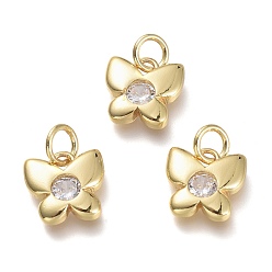 Прозрачный Латунные микро проложить кубического циркония подвески, с прыжковых колец, бабочка, реальный 18 k позолоченный, прозрачные, 9x10x2 мм, отверстие : 3.6 мм