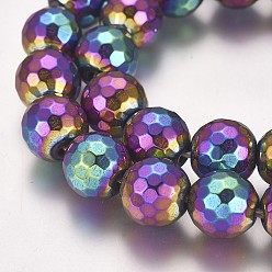 Regenbogen plattiert PVD-Vakuumbeschichtung magnetische Stränge synthetischer Hämatitperlen, Perlen Stränge, facettiert, Runde, Multi-Farbe plattiert, 10 mm, Bohrung: 1.5 mm, ca. 40 Stk. / Strang, 15.28 Zoll (38.8 cm)