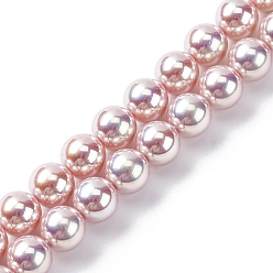 Сливовый УФ-покрытие перламутровые стеклянные жемчужные бусины нити, имитация Австрийские кристаллические шарики, круглые, слива, 8 мм, отверстие : 0.7 мм, около 51~52 шт / нитка, 15.35~15.75 дюйм (39~39.5 см)