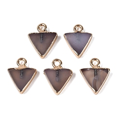 Natural Agate Natural Agate(Dyed & Heated) Pendants, Brass Triangle Bezeled Charms, Golden, Gray, 13.5~14.5x11x2.5~3mm, Hole: 1.8mm