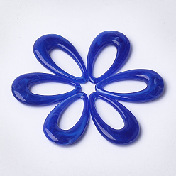 Blue Acrylic Pendants, Imitation Gemstone Style, teardrop, Blue, 44.5x25.5x6mm, Hole: 1.4mm, about 185pcs/500g