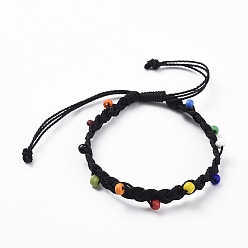 Schwarz Gewachste Polyesterschnur geflochtene Perlenarmbänder, mit opaken Farben Glassamenperlen, Schwarz, 2-1/8 Zoll ~ 3-7/8 Zoll (5.5~10 cm)