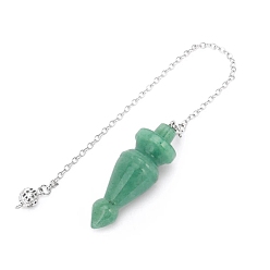 Green Aventurine Natural Green Aventurine Dowsing Pendulum Big Pendants, Undyed, with Platinum Plated Brass Findings, Cone Charm, 235mm