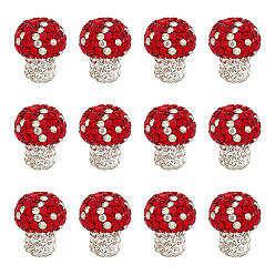 Красный 12шт. бусины из полимерной глины ручной работы со стразами, гриб, красные, 18x15 мм, отверстие : 1.8 мм