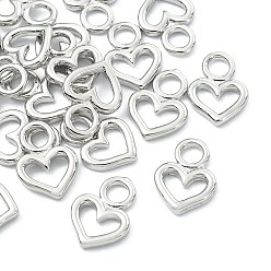 Real Platinum Plated SHEGRACE Brass Heart Charms, Cadmium Free & Nickel Free & Lead Free, Real Platinum Plated, 11x8x1.5mm, Hole: 2mm
