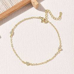 Chapado en Oro Real 18K Pulseras de eslabones en forma de corazón con microincrustaciones de circonita cúbica transparente en latón., larga duración plateado, chapado en rack, sin plomo y el cadmio, real 18 k chapado en oro, 6.89 pulgada (17.5 cm)