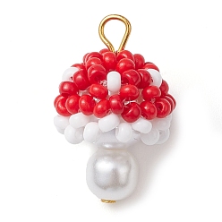 Малиновый Бисер бисерные подвески, с железной петлей, подвески-грибы, малиновый, 26.5x18x18 мм, отверстие : 3 мм