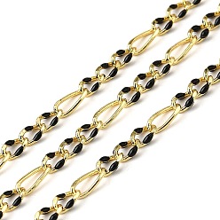 Черный Латунь Figaro цепи, с эмалью, без свинца и без кадмия, долговечный, стойки покрытие, пайки, с катушкой, реальный 18 k позолоченный, чёрные, 3 мм