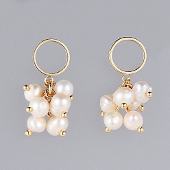 Real 18K Gold Plated Dangle Stud Earrings, Cluster Earrings, with Natural Freshwater Pearl Beads, Brass Findings and Plastic Ear Nuts, Real 18K Gold Plated, 27mm, Pin: 0.8mm