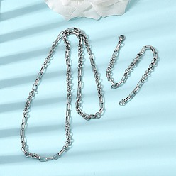 Нержавеющая Сталь Цвет 304 Наборы украшений из браслета и ожерелья из нержавеющей стали с цепочкой., с карабин-лобстерами , цвет нержавеющей стали, 600 мм
