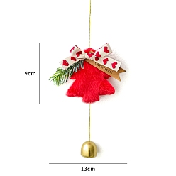 Красный Рождественская бархатная елка с железными подвесками-колокольчиками, для подвесных украшений на елку, красные, 130x90 мм
