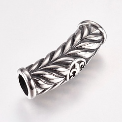 Античное Серебро 304 из нержавеющей стали бусы, изогнутые, бусины с большим отверстием, тюбик с листом и геральдической лилией, античное серебро, 28.5x10 мм, отверстие : 6 мм