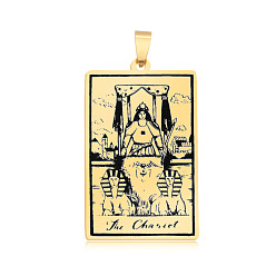 Golden 201 Stainless Steel Pendants, Laser Engraved Pattern, Tarot Card Pendants, Golden, The Chariot VII, 40x24x1mm, Hole: 8x4mm