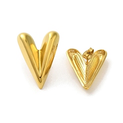 Real 18K Gold Plated 304 Stainlee Steel Studs Earring, Heart, Real 18K Gold Plated, 28x20.5mm