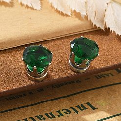 Темно-Зеленый Серьги-клипсы с фианитами, магнитные серьги из нержавеющей стали без проколов, цвет нержавеющей стали, алмаз, темно-зеленый, 8 мм