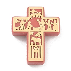 Индийский Красный Силиконовые фокусные шарики, крестик, Индийская красная, 29x24x10 мм, отверстие : 3 мм