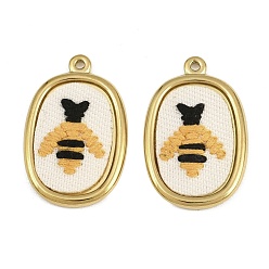 Chapado en Oro Real 18K 304 Colgantes de acero inoxidable y bordados, óvalo con dijes de abejas, naranja, revestimiento de iones (ip), larga duración plateado, real 18 k chapado en oro, 28x18x3 mm, agujero: 1.4 mm