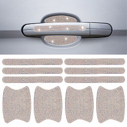 Прозрачный АВ 10шт 2 стильные наклейки на дверные ручки автомобиля со стразами, дверная ручка защитная пленка защитная крышка защитная пленка, хрусталь AB, 78~139x15~95.5x1.5 мм