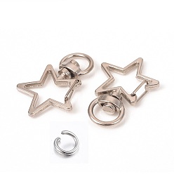 Платина Шарнирные застежки для лобстера из цинкового сплава в форме звезды, поворотный карабин-лобстер, платина, 34x24x6 мм, отверстие : 5x9 мм