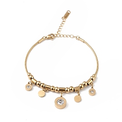 Золотой Браслет с римскими цифрами и кристаллами со стразами, ионное покрытие (ip) 304 ювелирные изделия из нержавеющей стали для женщин, золотые, 7 дюйм (17.8 см)