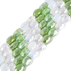 Желто-Зеленый Нити из гальванически покрытых искусственным нефритом и непрозрачных и прозрачных стеклянных бусин, смешанный стиль, овальные, с покрытием AB цвета, граненые, желто-зеленый, 8x6x3.5~4 мм, отверстие : 1~1.2 мм, около 44~52 шт / нитка, 13.98~16.93 дюйм (35.5~43 см)