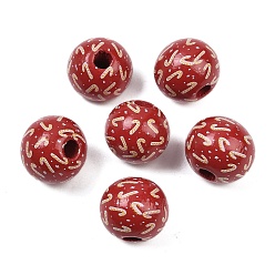 Темно-Красный Рождественские печатные европейские бусины из дерева схима, круглые, темно-красный, 16 мм, отверстие : 4 мм