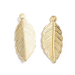 Golden Alloy Pendants, Leaf, Golden, 31x13x1.5mm, Hole: 1.4mm