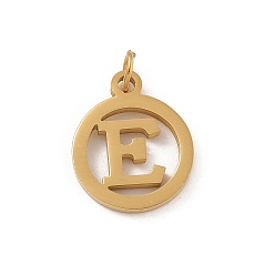 Letter E 304 подвески из нержавеющей стали с соединительным кольцом, золотые, кольцо с буквой-шармом, Письмо E, 14.5x12x1.5 мм, отверстие : 3 мм