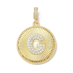 Letter G Латунные микропаве прозрачные подвески с фианитом, плоский круглый с подвесками в виде букв, без свинца и без кадмия, долговечный, стойки покрытие, реальный 18 k позолоченный, Буква G, 24.5x21.5x2.5 мм, отверстие : 4.5x3.5 мм