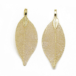 Светло-Золотое Покрытие Большие подвески из железа , гальванический натуральный лист, лист, свет позолоченные, 52~53x19~20x1.5 мм, отверстие : 3x5.5 мм