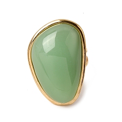 Medium Aquamarine Resin Imitation Gemstone Cuff Open Rings, 304 Stainless Steel Rings for Women, Nuggets, Ion Plating(IP), Real 18K Gold Plated, Medium Aquamarine, 17mm, Surface: 33.5x23mm