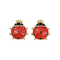 Красный Латунь эмаль подвески, с целью перехода в кольце, очарование божьей коровки, без свинца и без кадмия, долговечный, стойки покрытие, реальный 18 k позолоченный, красные, 21.5x20x5 мм