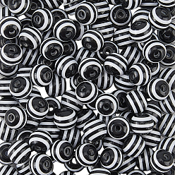 Черный 200 шт. круглые полосатые бусины из смолы, чёрные, 10x9 мм, отверстие : 1.8~2 мм