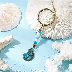 Other Animal Брелки с подвеской в виде ракушки из сплава, со стеклянными бусинами, латунными соединительными кольцами, натуральными бусинами из говлита, никелированными разъемными кольцами с железным покрытием и железной булавкой с ушком, античная бронза, раковина, 82 мм