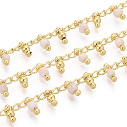 Белый Нефрит Латунь бордюр цепи, с природными белых нефритовые четки, пайки, с катушкой, долговечный, золотые, пайки, кубические, 5~6x2~2.5x2~2.5 мм