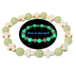 Темный Морско-зеленый Синтетические бирюзовые браслеты простирания, со светящимися бусинами, крестик, темно-зеленый, внутренний диаметр: 2-1/8 дюйм (5.5 см)