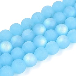 Светло-Голубой Нити стеклянных бусин с имитацией матового нефрита, круглые, с половиным покрытием, AB цвет, Небесно-голубой, 9.5~10 мм, отверстие : 1.2 мм, около 39~41 шт / нитка, 14.57~15.75'' (37~40 см)