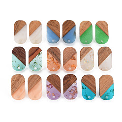 Mixed Color Two Tone Resin & Walnut Wood Stud Earring, with 304 Stainless Steel Pin and Hole, Oval, Mixed Color, 20x11.5mm, Hole: 2mm, Pin: 0.7mm