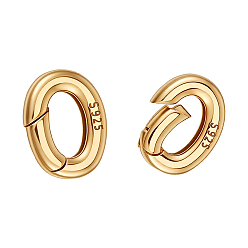 Золотой 2 шт. 925 Кольца с пружинным затвором из стерлингового серебра, овальные, золотые, 10x7x2 мм